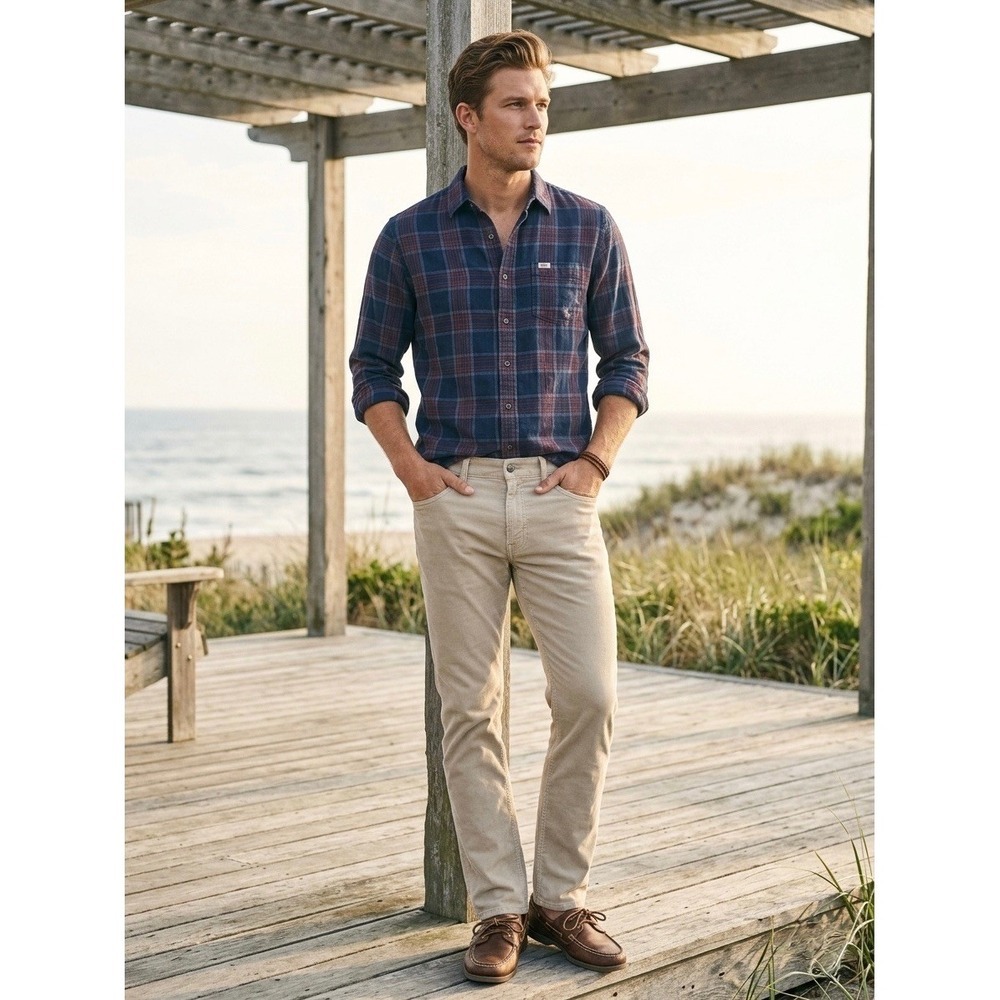 Faherty Brand Mens 5-Pocket Stretch Twill Pants Sand Beige Size 33 Straight Leg